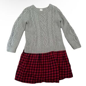 Baby Gap Toddler Girl Grey Sweater Dress Red And Black Skirt Size 5T Holiday